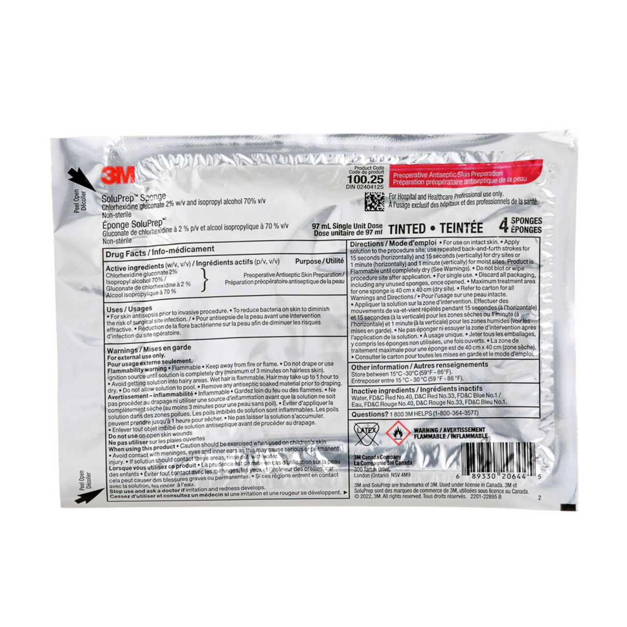 3M™ Soluprep™ Sponges, 4 Pack, 2% CHG, 70% IPA, Tinted