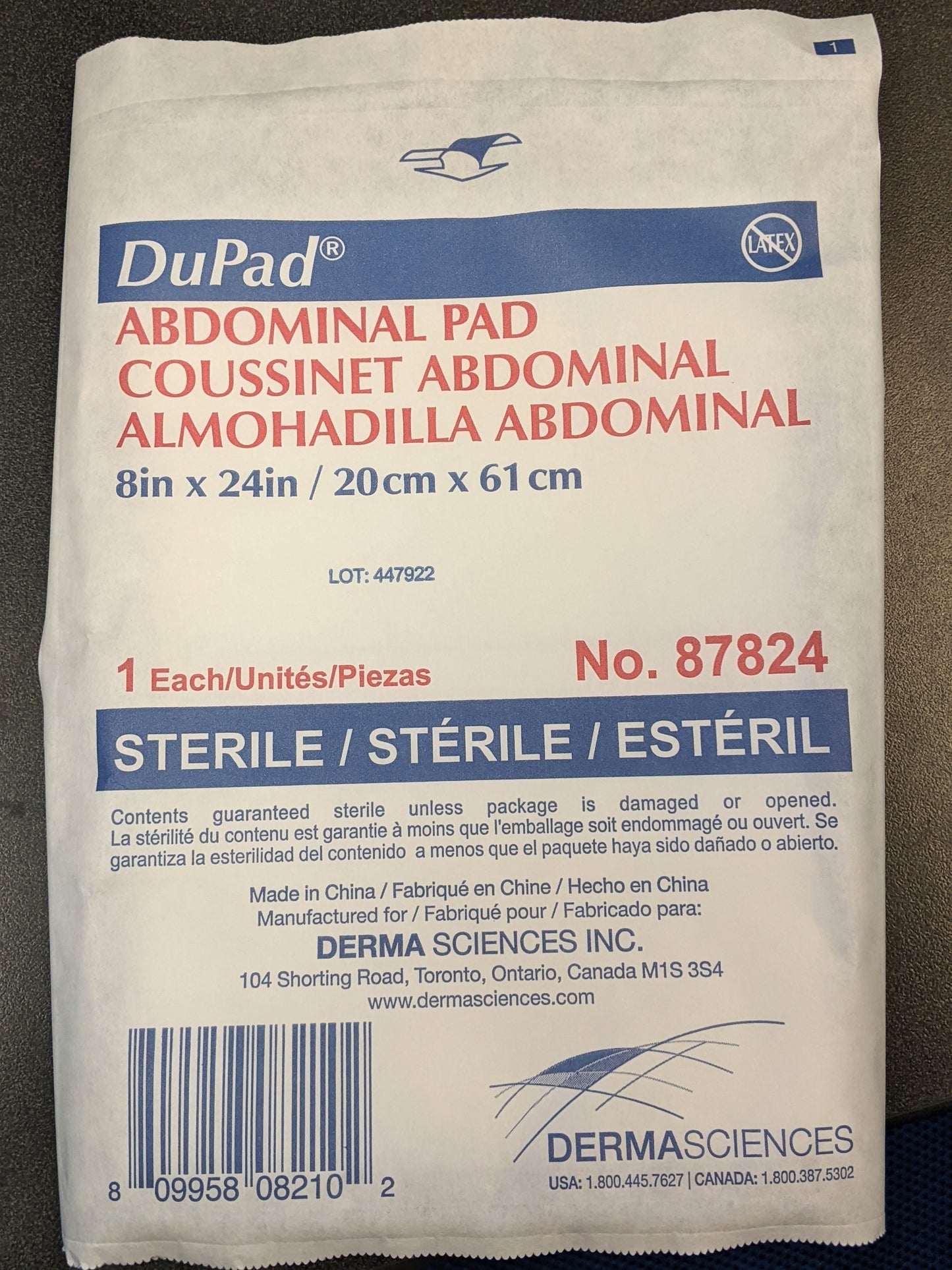 Abdominal Pad 8IN x 24IN Sterile Ref:87824