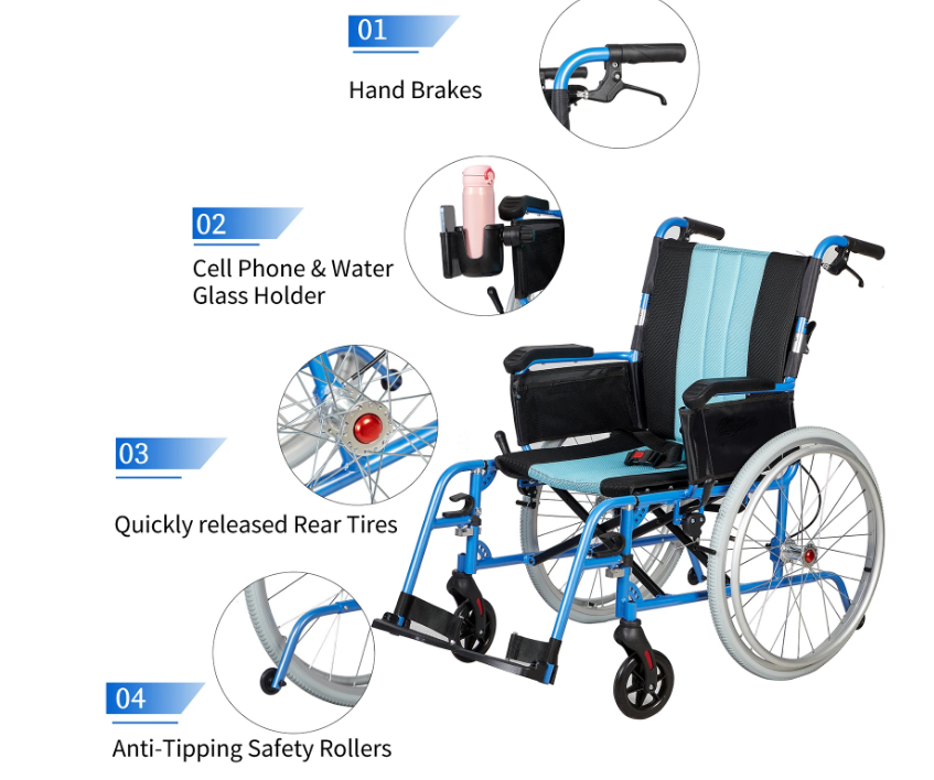 Magnesium alloy Lightweight Wheelchair with Ergonomic Backrest, 18"