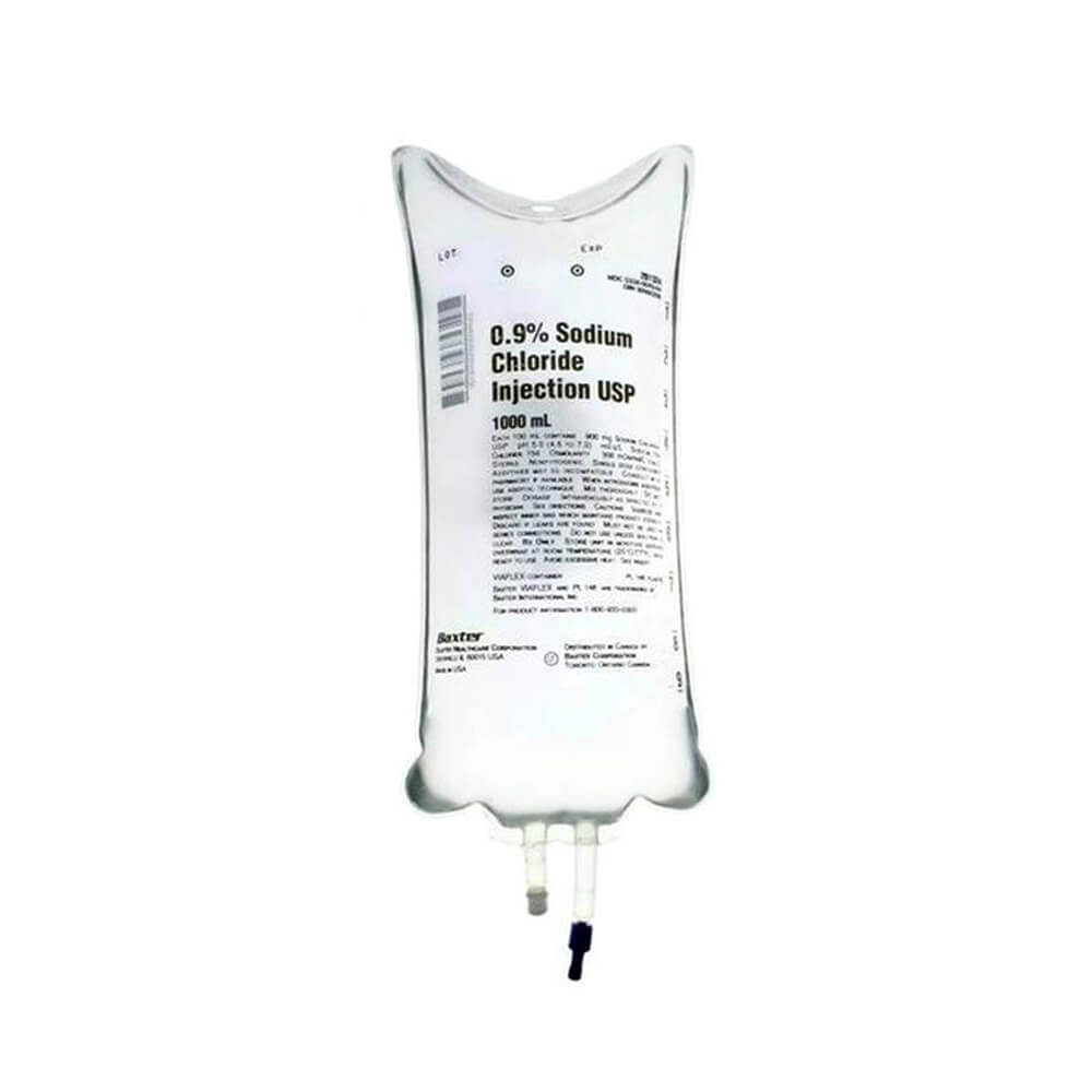 Baxter 0.9% Sodium Chloride Injection USP in a 1000 mL VIAFLEX container, item JB1324.