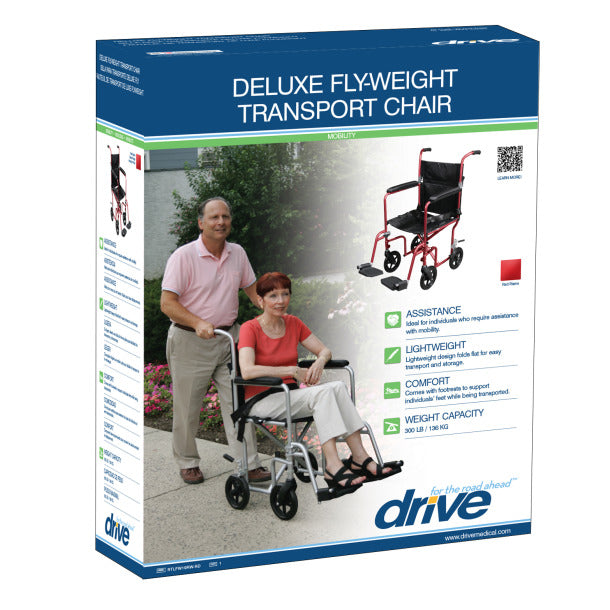 DRIVE™ - Deluxe Fly-Weight Aluminum Transport Chair with Removable Casters