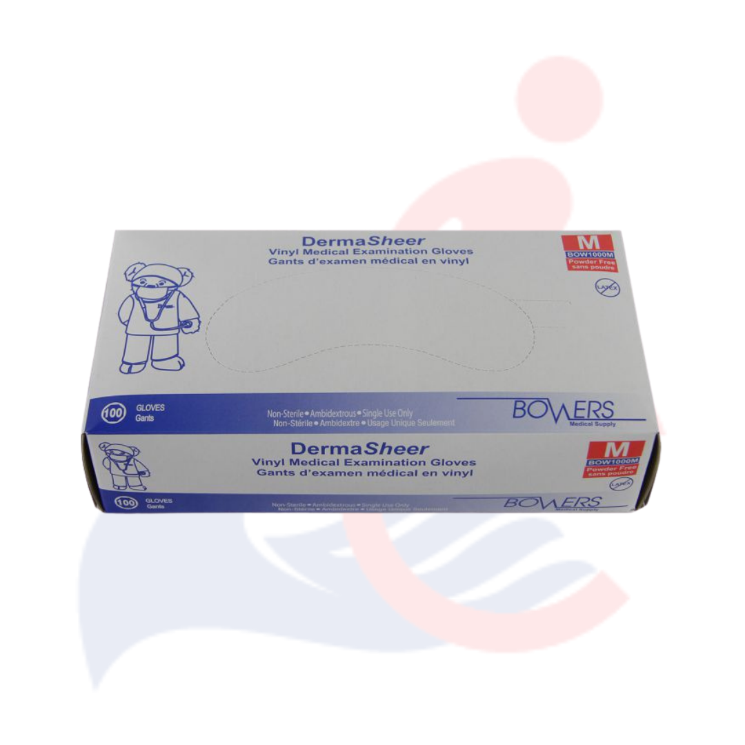 Bowers DermaTUFF Vinyl Medical Examination Gloves - 100 count box