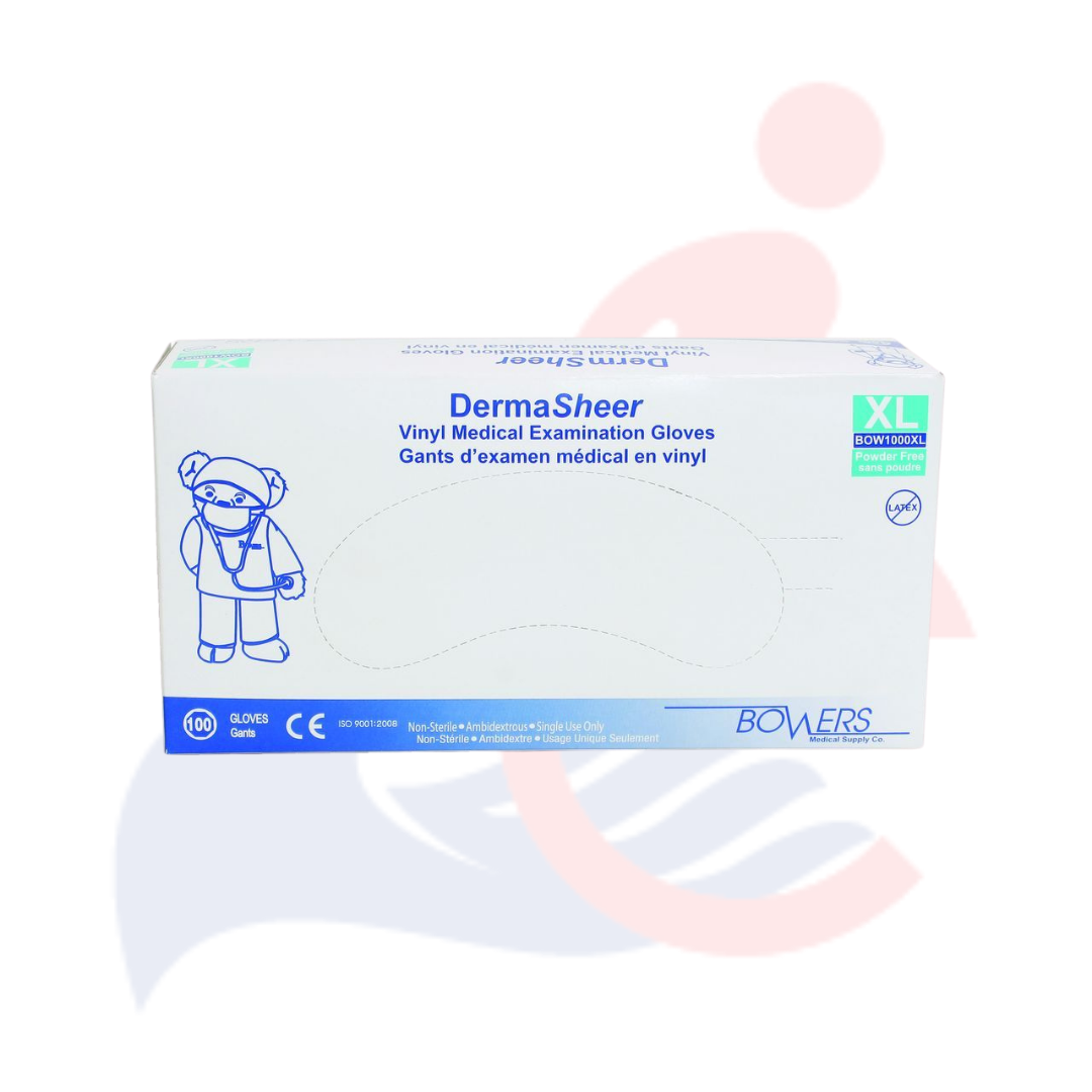 Bowers DermaTUFF Vinyl Medical Examination Gloves - 100 count box