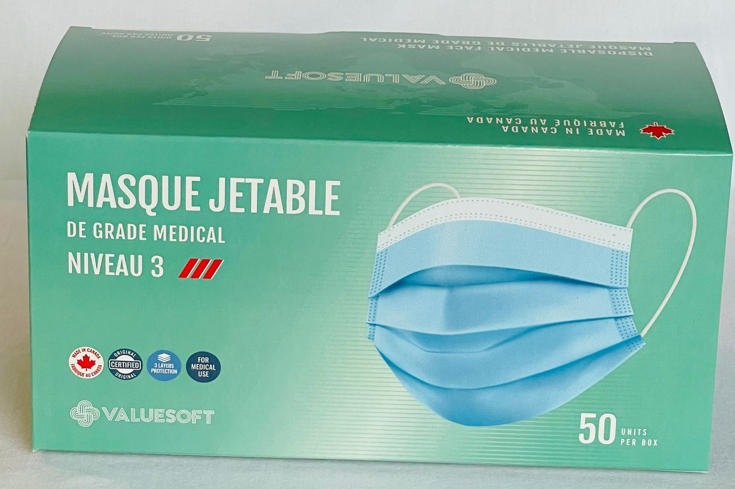 VALUESOFT: 3-ply Medical Grade ASTM Level 3 - Made in Canada