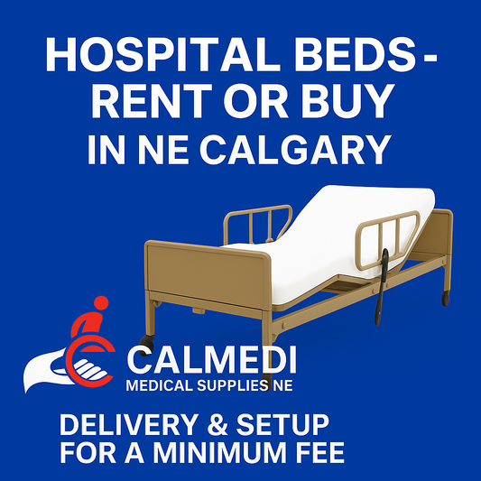 "Hospital bed for rent or purchase at Calmedi Medical Supplies NE in Calgary, with delivery and setup for a minimum fee
