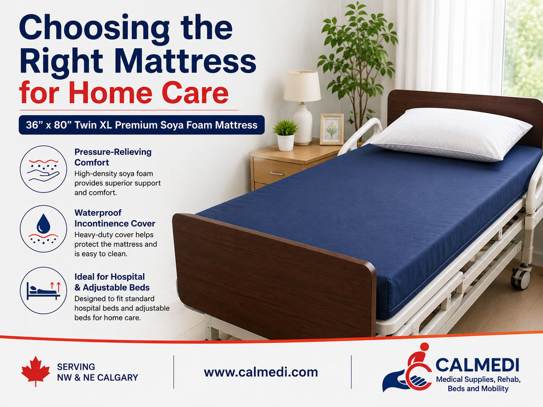 Premium Twin XL soya foam mattress with waterproof cover on an adjustable bed for home care.