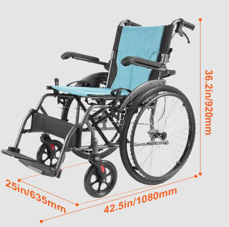 CalCare Aluminum Alloy Lightweight Wheelchair with Ergonomic Backrest 18"