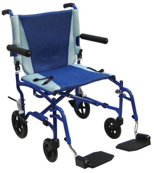 Blue Drive TranSport aluminum transport chair with 19-inch seat and footrests