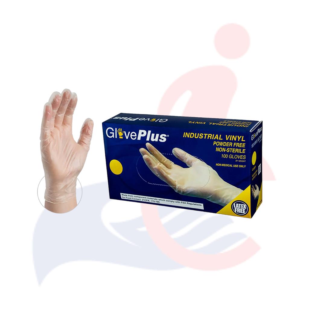 GlovePlus small clear powder-free vinyl gloves, 100 per box, SKU IVPF42100