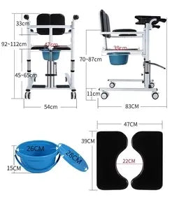 CalCare Multifunctional Hydraulic Patient Transfer Commode Chair with 4 Wheels