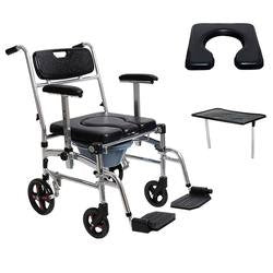 High-Quality Aluminum Commode-Shower Chair with 4 Wheels and Bedpan