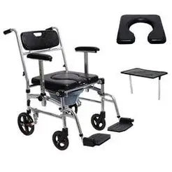 CalCare Aluminum Series -Commode Shower Chair with 4 Wheels and Bedpan