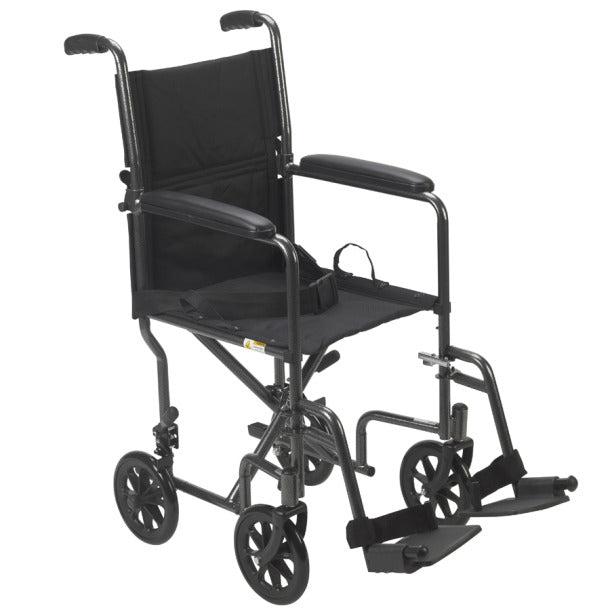 Drive Steel Transport Chair – 17 in Seat, Silver Vein