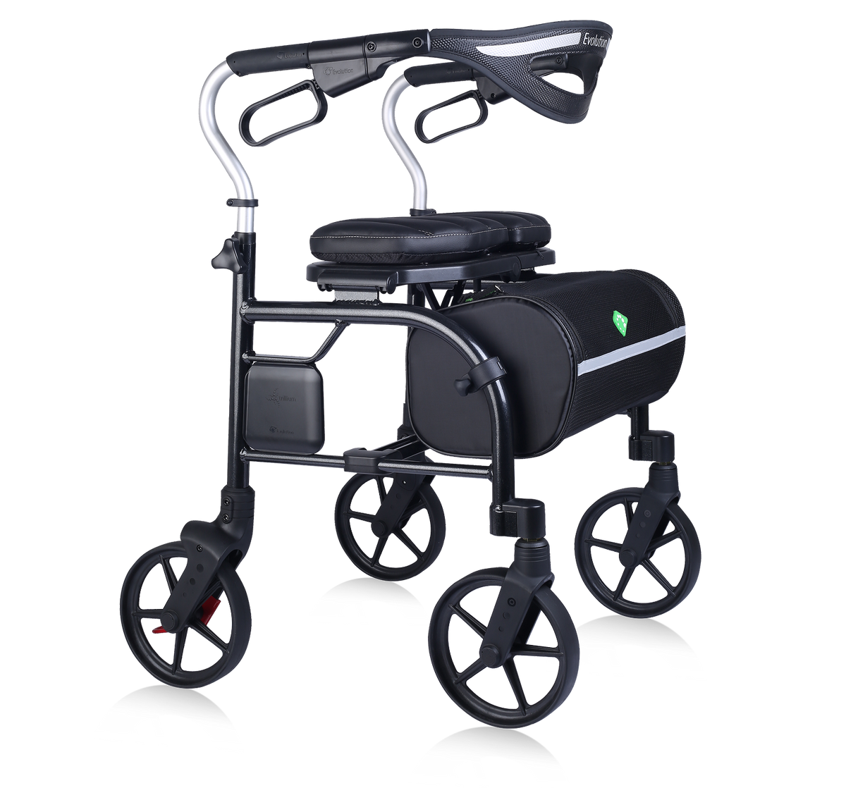Evolution Trillium Series rollator walker with padded seat, backrest and basket