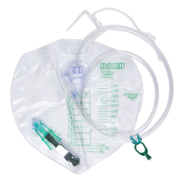 BARD Urine Drainage Bag with Anti-Reflux Chamber, 2000ml