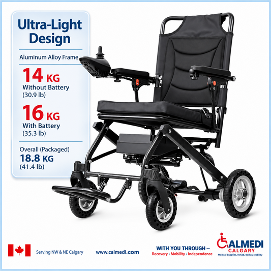 CAL-PC-6AH ultra-light folding power wheelchair - 14 kg without battery, 16 kg with battery