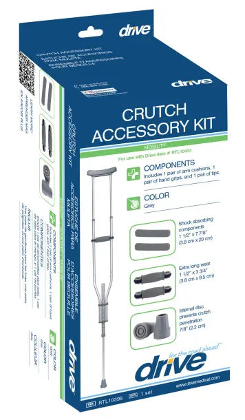 Drive Medical RTL10395 gray crutch accessory kit with cushions, grips and replacement tips