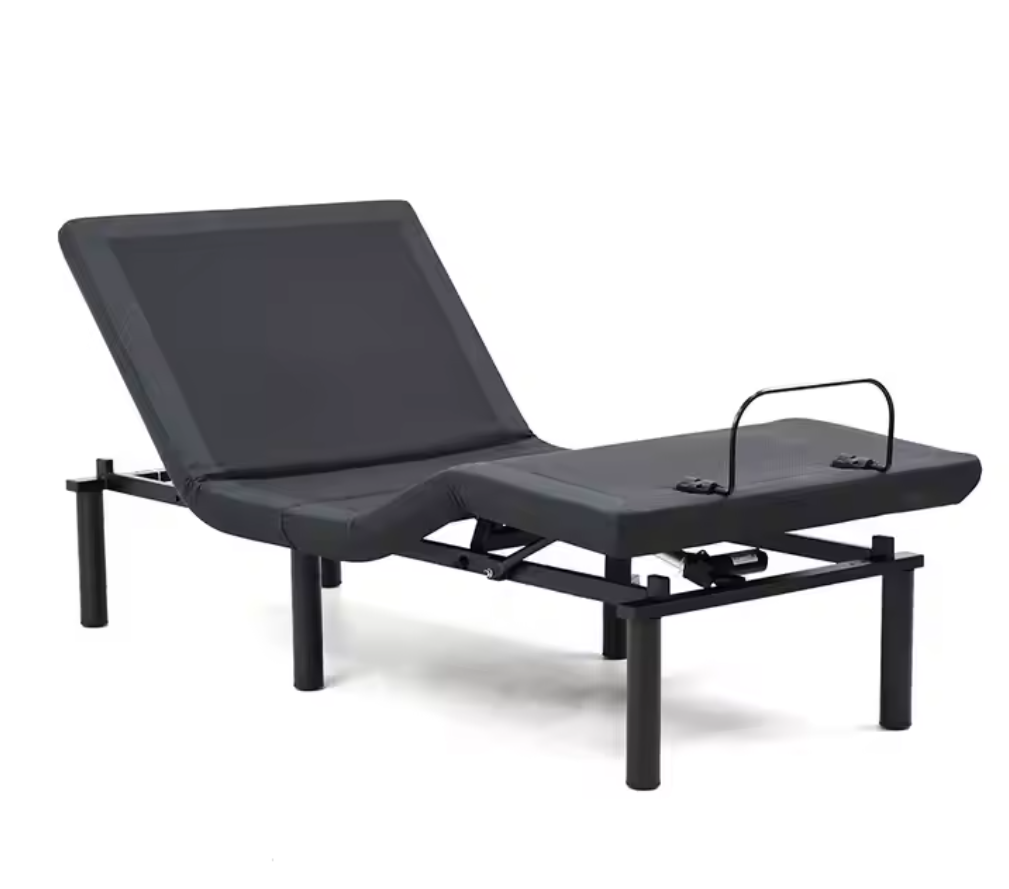 Representative electric adjustable home-care bed with raised head section; exact hi-low bed model and configuration may vary