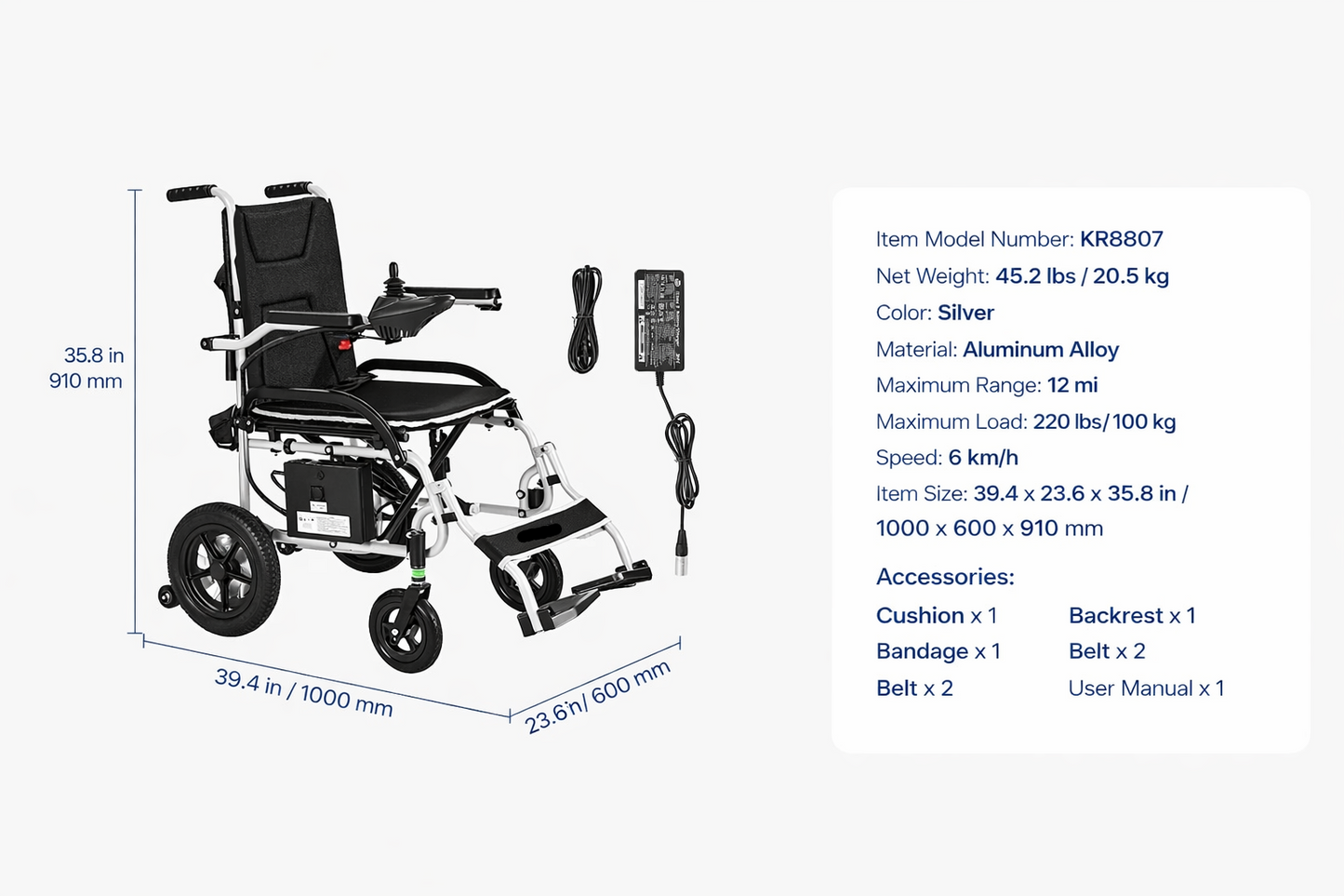 Lightweight,Foldable  Electric Power  Wheelchair- Calcare