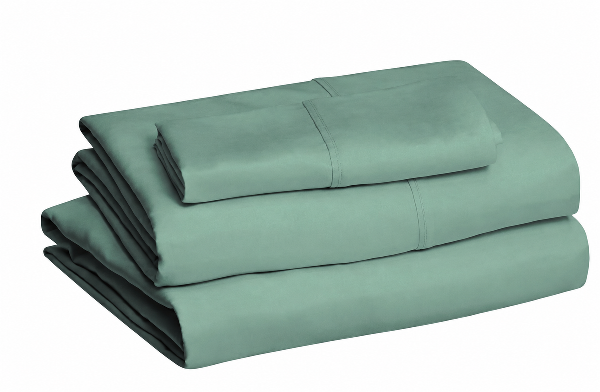 Green Twin XL three-piece microfiber bed sheet set on a clean white background