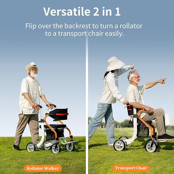 CalCare 2 in 1 Folding Rollator & Transport Chair