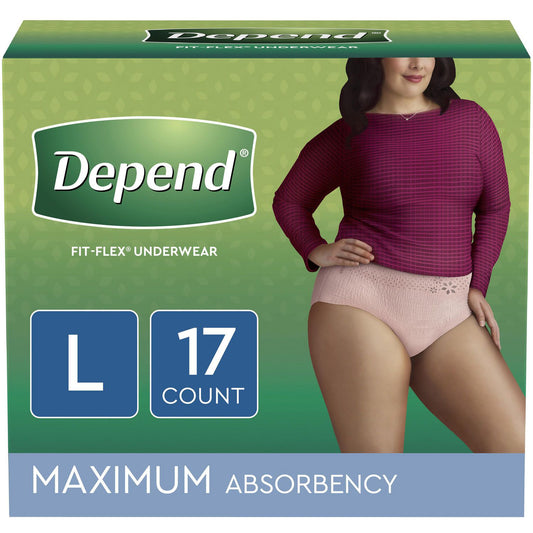 Depend®- FIT-FLEX Incontinence Underwear For Women, Disposable, Maximum Absorbency, Large, 17 Count