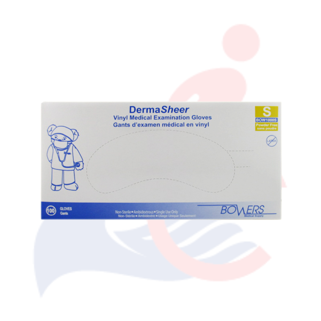 Bowers DermaTUFF Vinyl Medical Examination Gloves - 100 count box