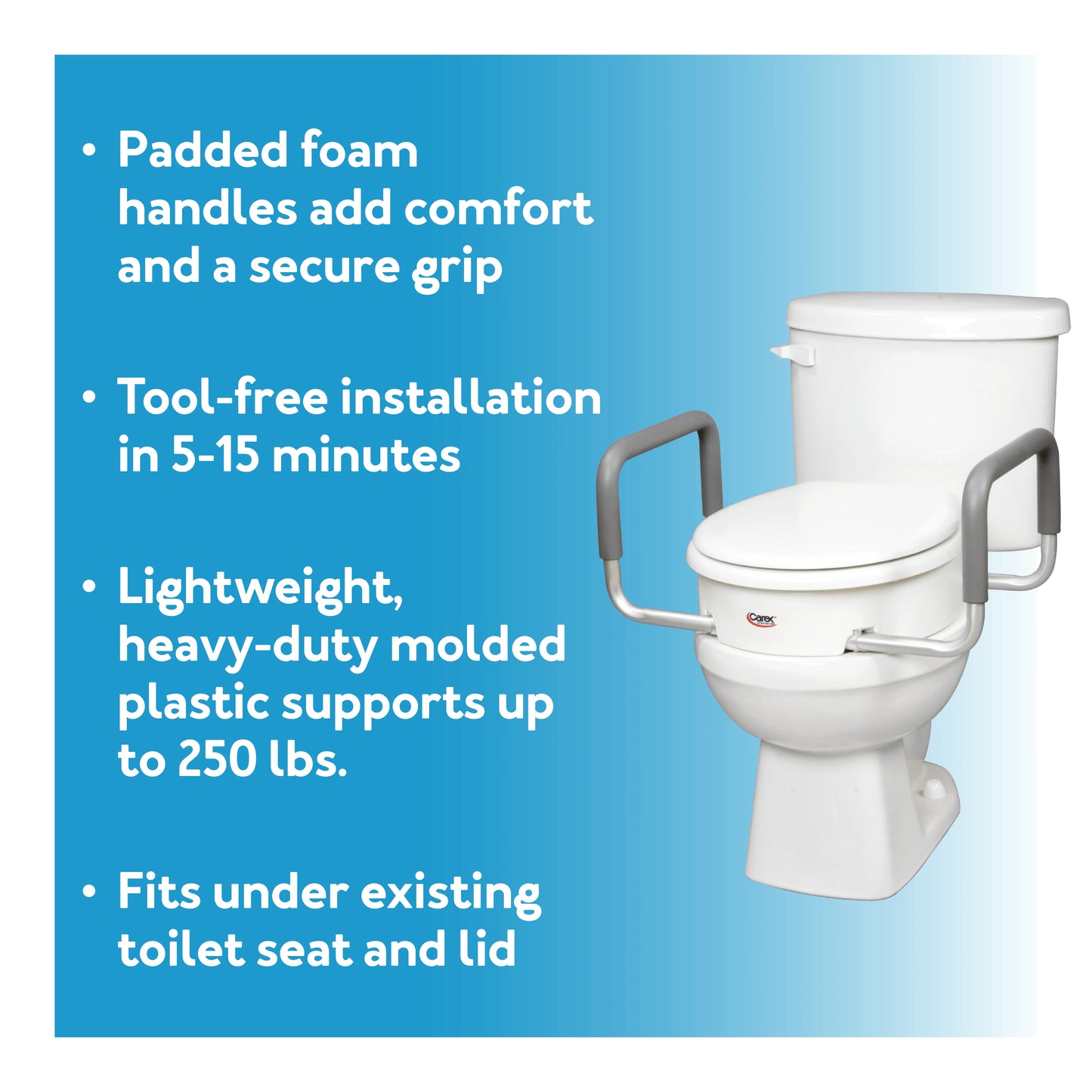 CAREX® Raised Toilet Seats w/ Handles, Elongated, 3.5”, 250 lb. cap